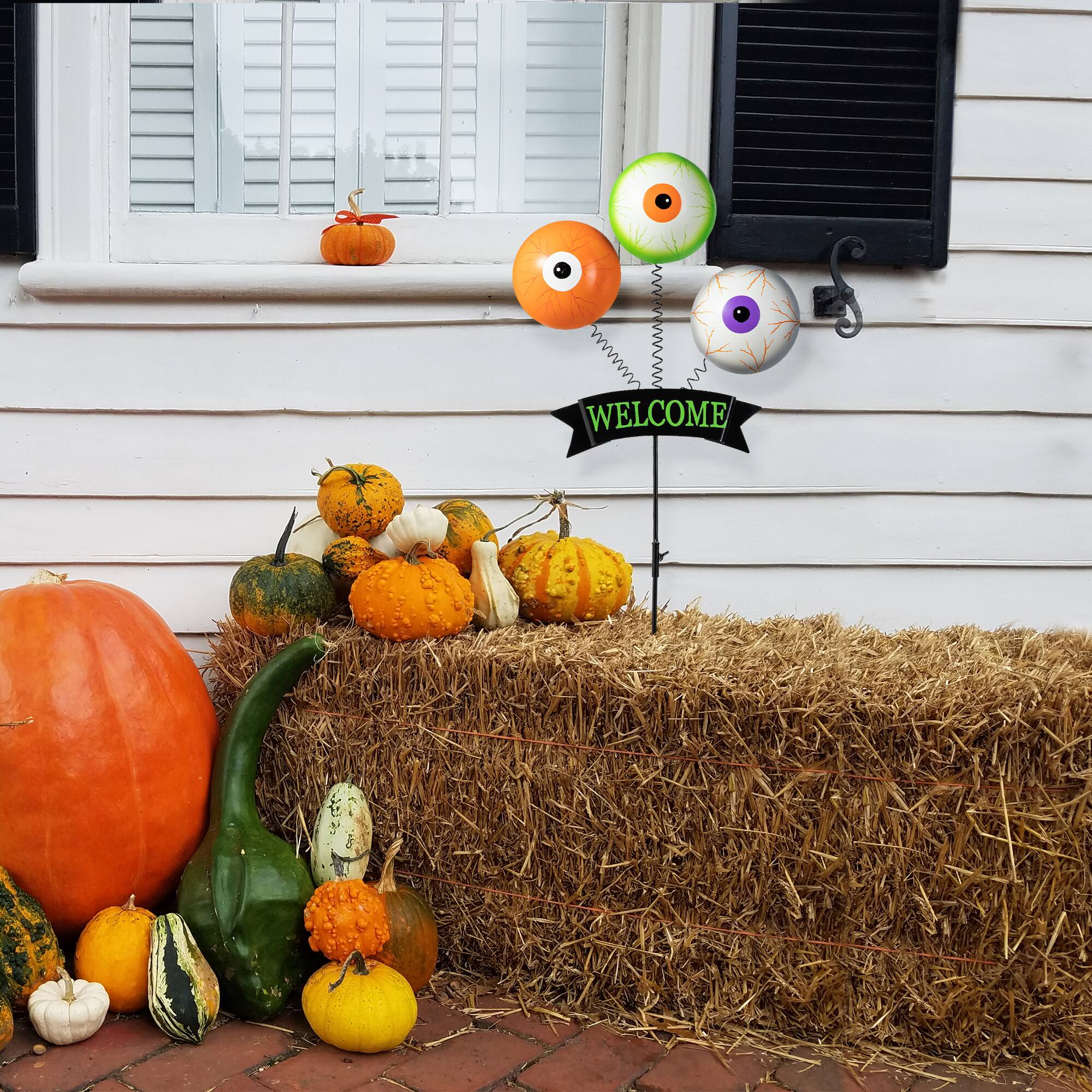 Glitzhome® 35.25" Halloween Metal "WELCOME" Spring Eyeballs Yard Stake